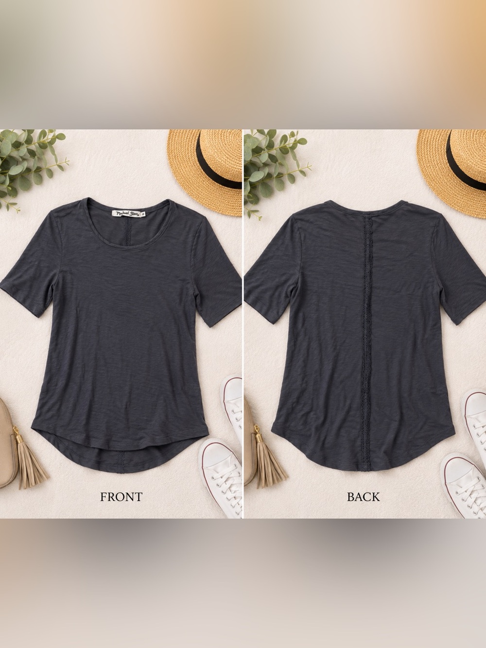 Michael Stars Grey Short-Sleeve Crew Tee with vertical lace on back